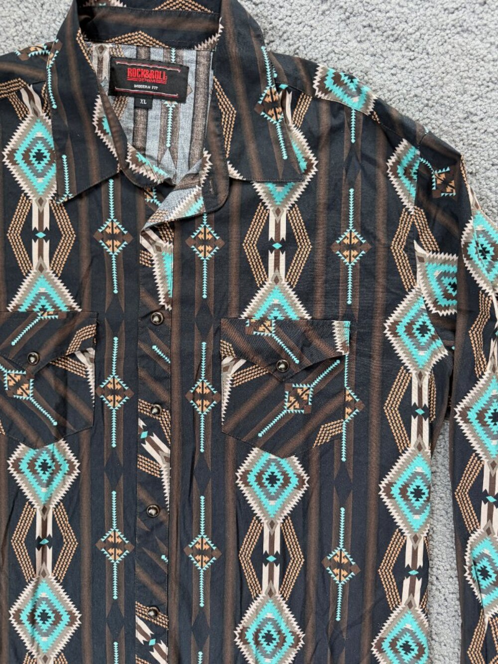 Rock & Roll Denim Aztec Western Pearl Snap Shirt XL Modern Fit Southwest Black - Picture 3 of 14